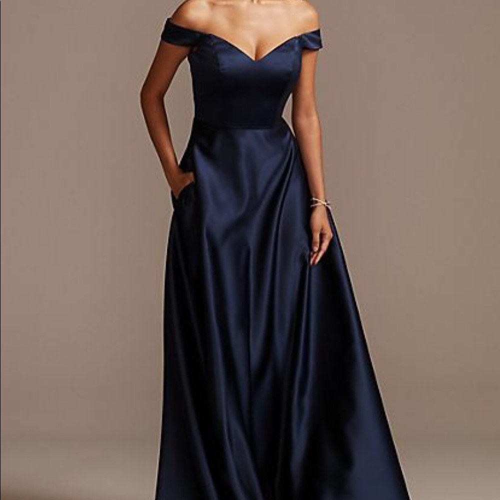 Marine Off the Shoulder Bridesmaid dress